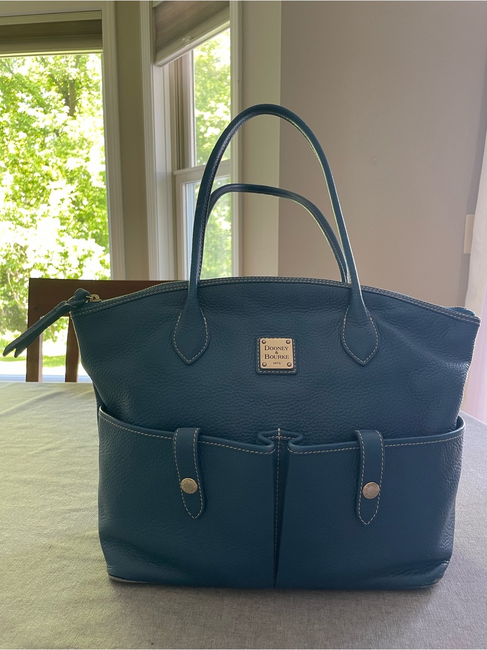 Dooney & Bourke Teal Pebble Leather Double-Handle Tote